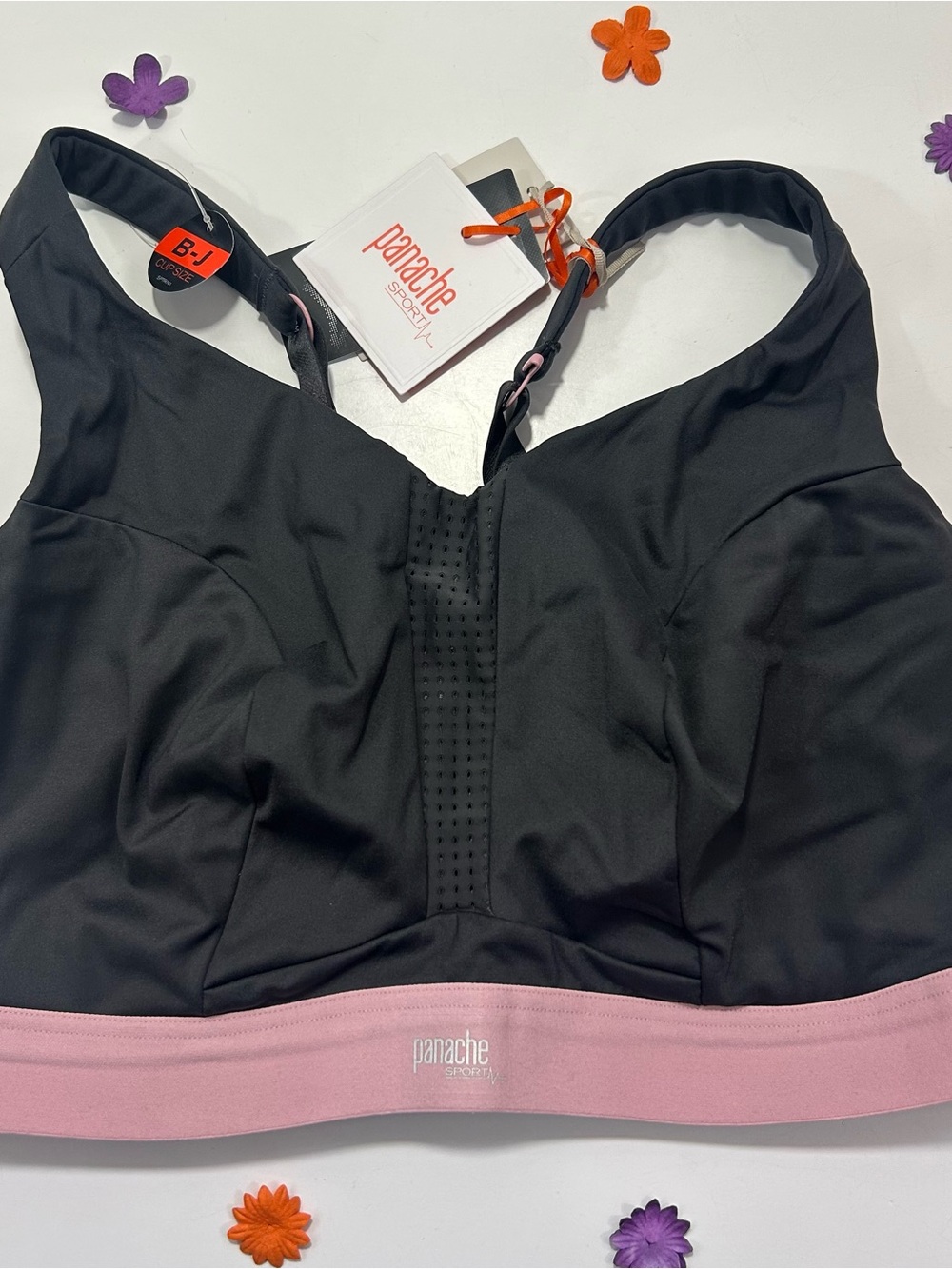 Panache Black and Pink Non-Padded Underwire Sports Bra 38G NWT
